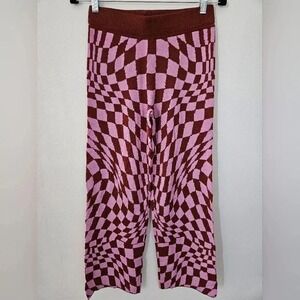 DAYDREAMER‎ Checkerboard Knit Pants Flare Leg Burgundy Pink Women's Size S NWT